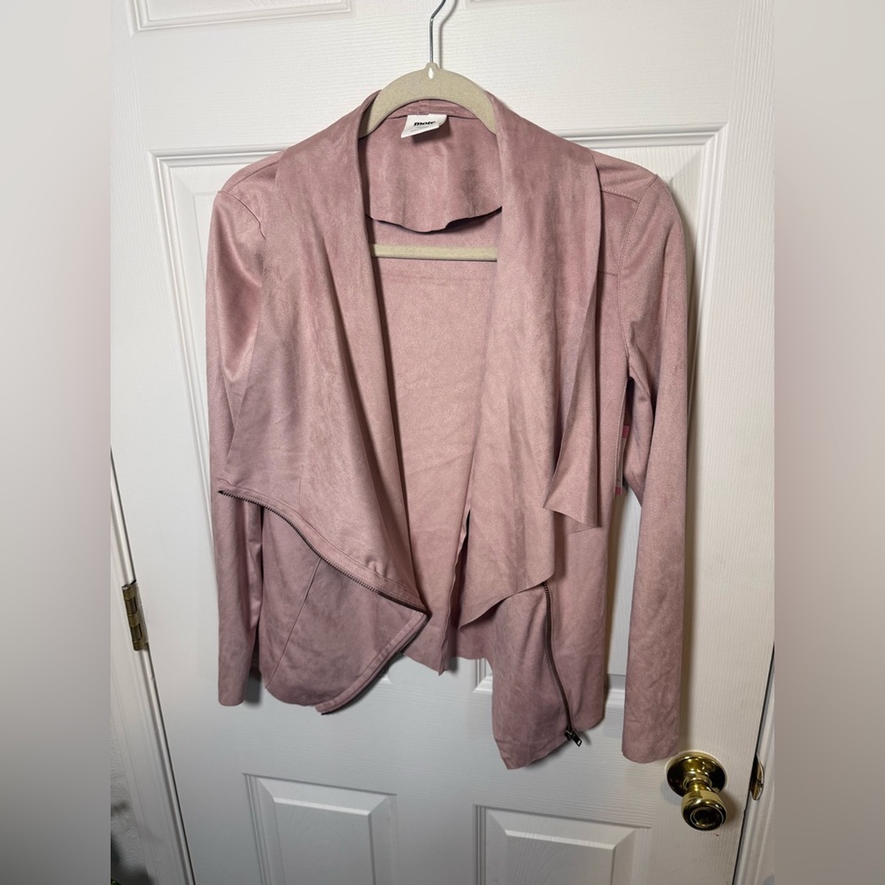 Draped Open-Front Blazer Jacket in Dusty Rose
